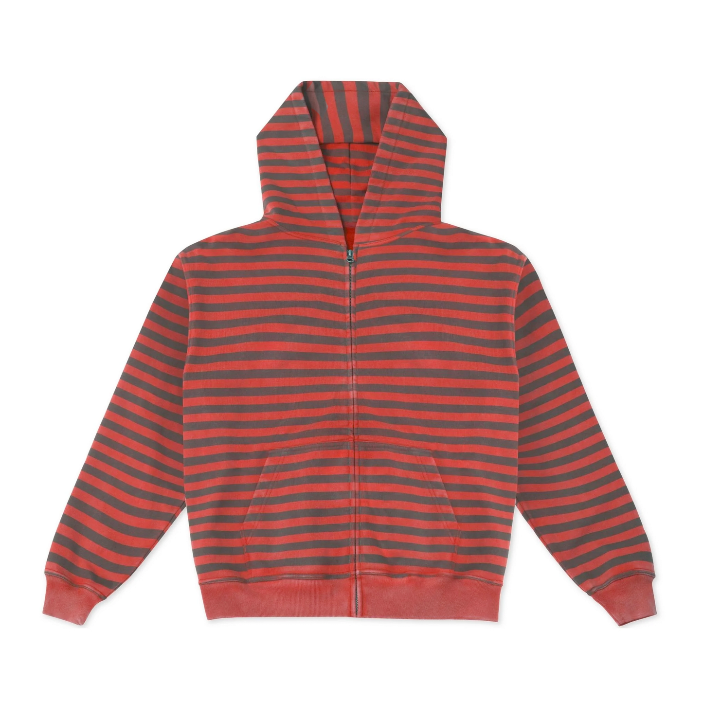 Vintage Red and Black Stripe Zip-Up Hoodie