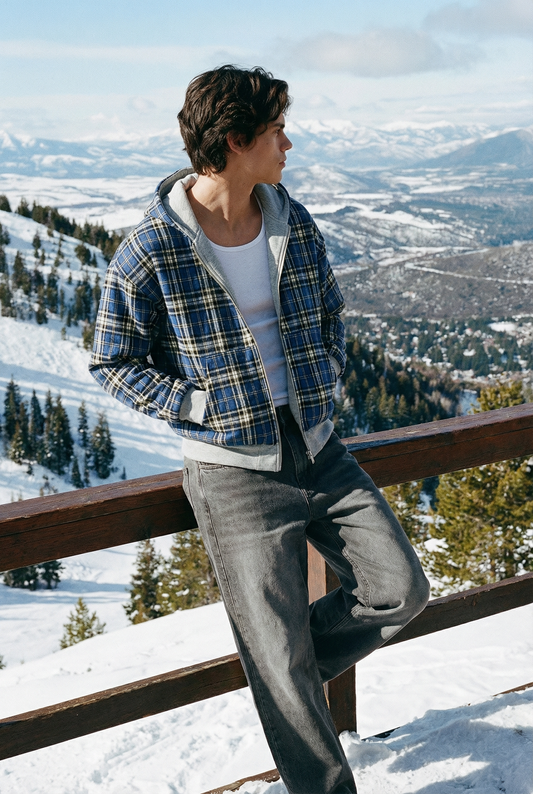 Blue Plaid Reversible Zip