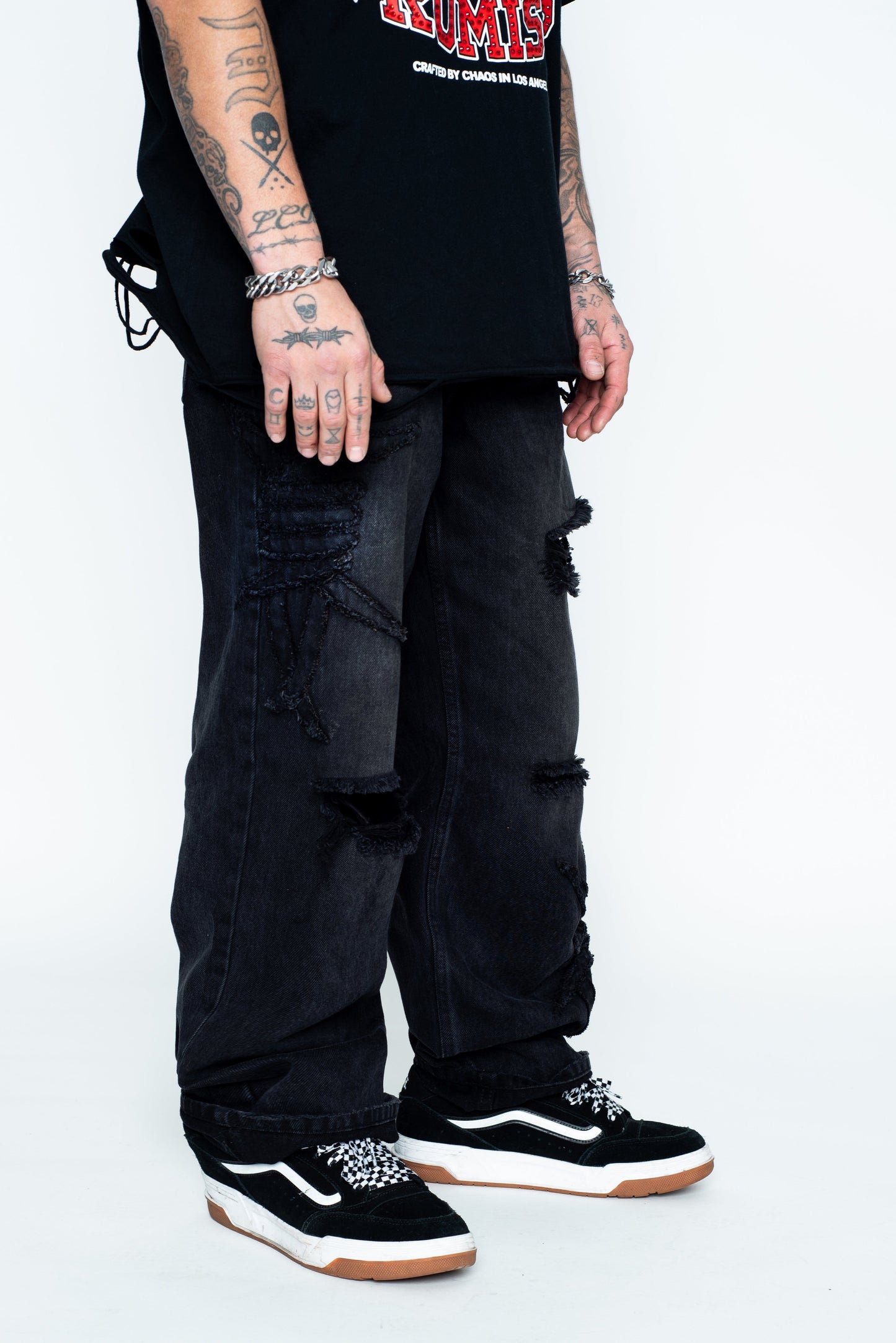 Barbed Applique Baggy Denim