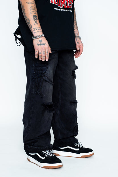 Barbed Applique Baggy Denim