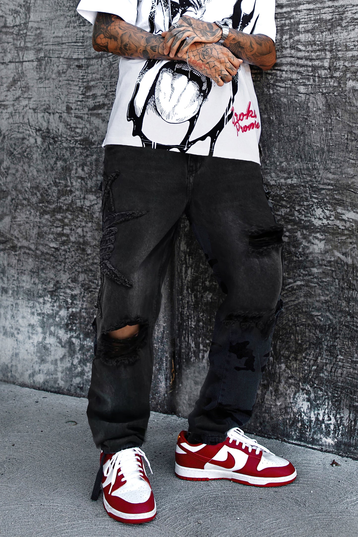 Barbed Applique Baggy Denim