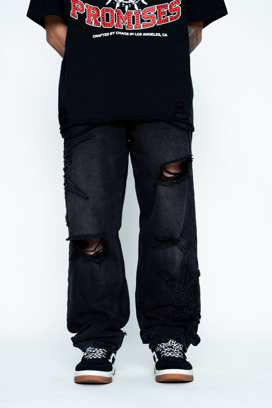 Barbed Applique Baggy Denim