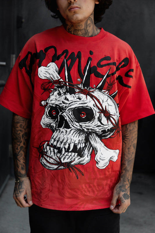 Bone Biter Heavyweight Puff Print Washed Tee Red