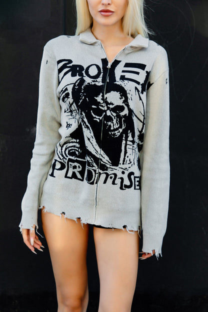 Creeper Destroyed Zip Sweater