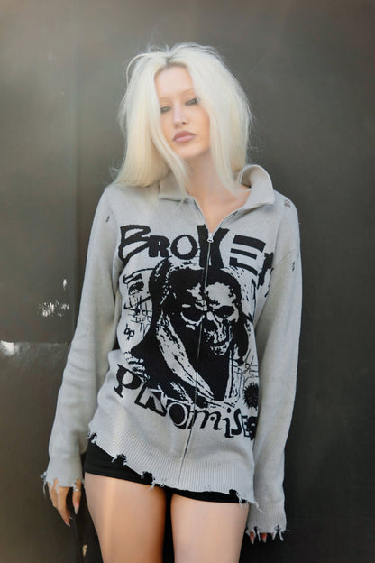 Creeper Destroyed Zip Sweater