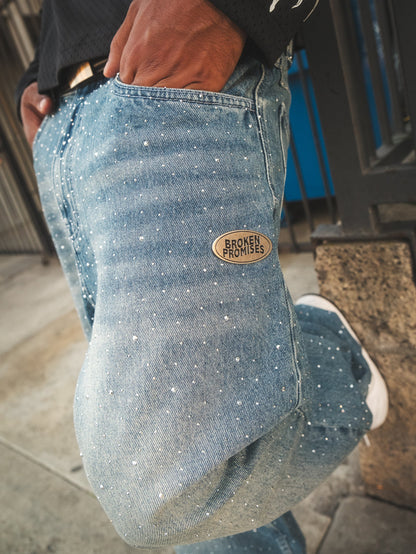 Enamored Rhinestone Denim Pant Dark Blue Wash