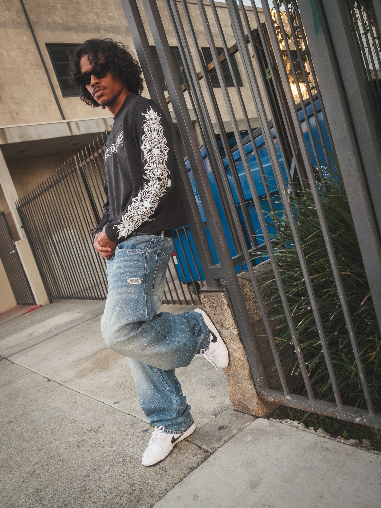 Enamored Rhinestone Denim Pant Dark Blue Wash