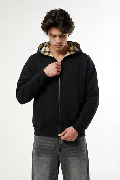 Black and Yellow Plaid Reversiable Zip