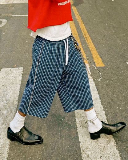 Baggy Plaid Shorts Blue