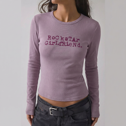Rockstar Girlfriend Graphic Micro Rib Long Sleeve Tee