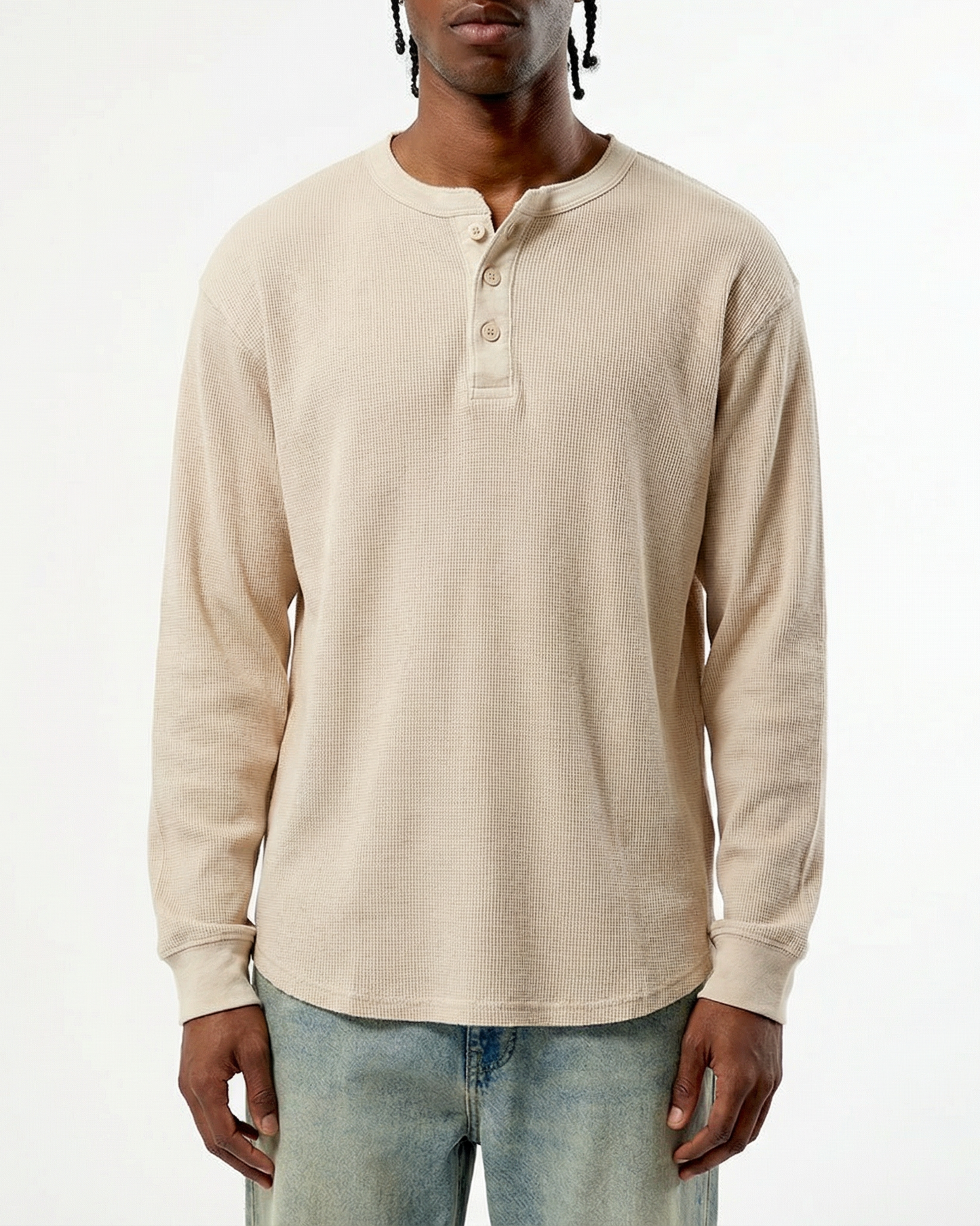 Garment Dyed Distressed Henley Long-Sleeve Tee