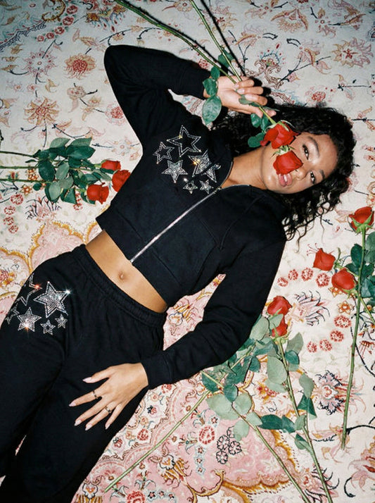 Stars Rhinestone Cropped Zip Up