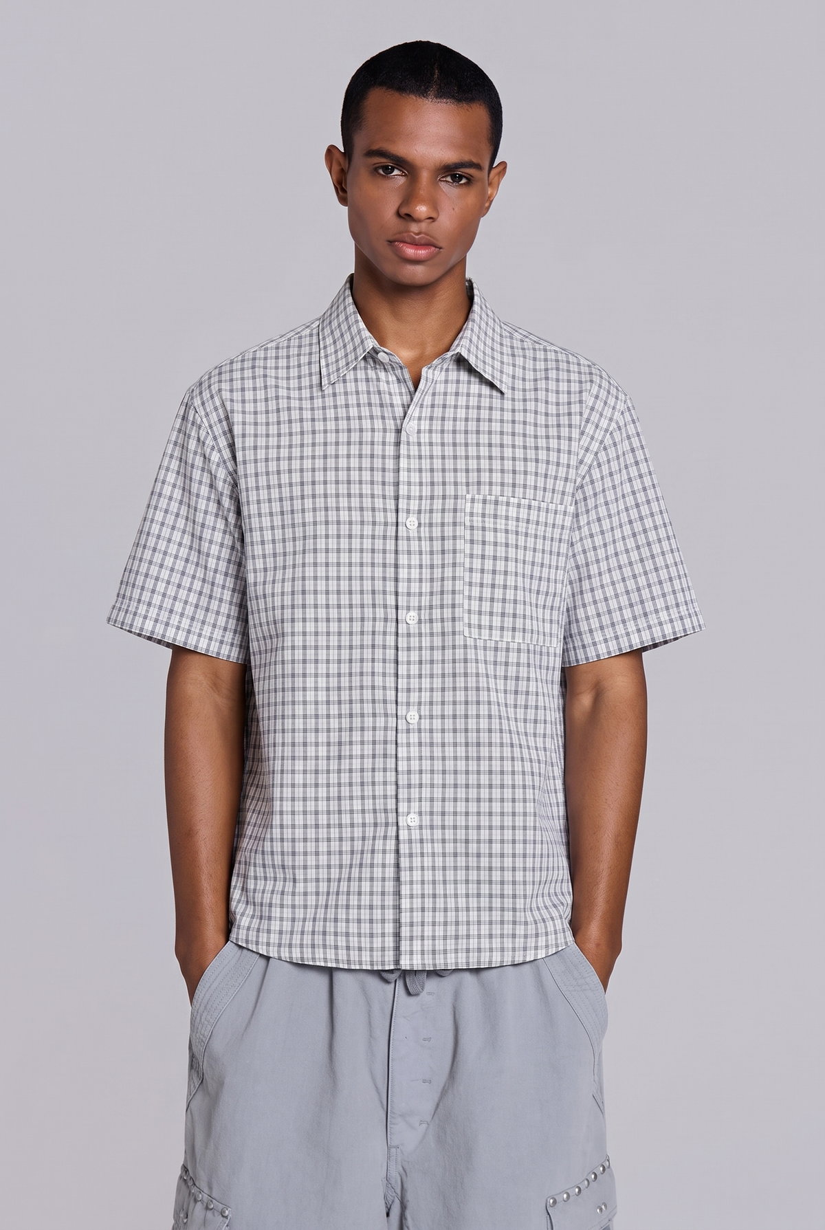 Summer Plaid Button Up White