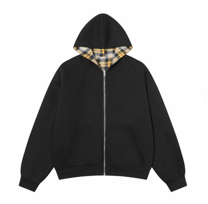 Black and Yellow Plaid Reversiable Zip