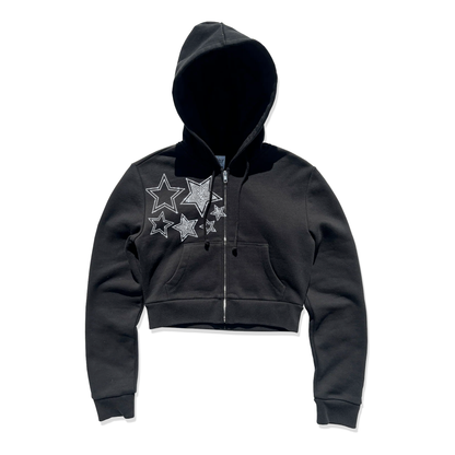 Stars Rhinestone Cropped Zip Up
