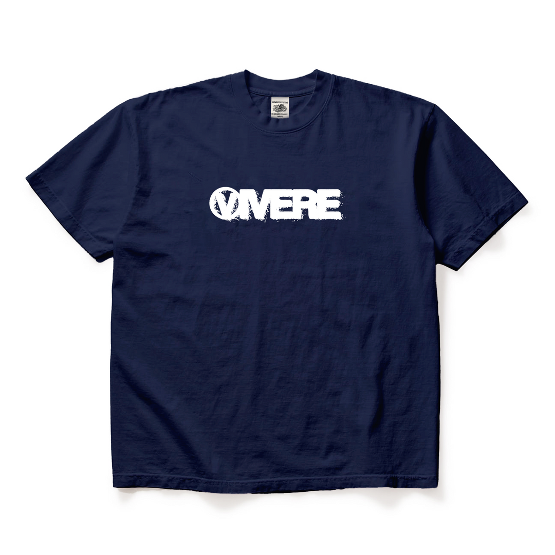 Grunge Logo Tee Navy - VIVERE